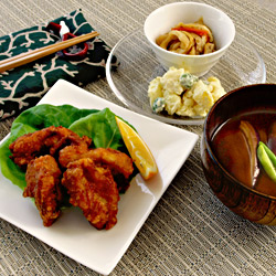 cooking-basic-201306 からあげ/和風ポテトサラダ/切り干し大根の煮物/茄子といんげんの赤だし